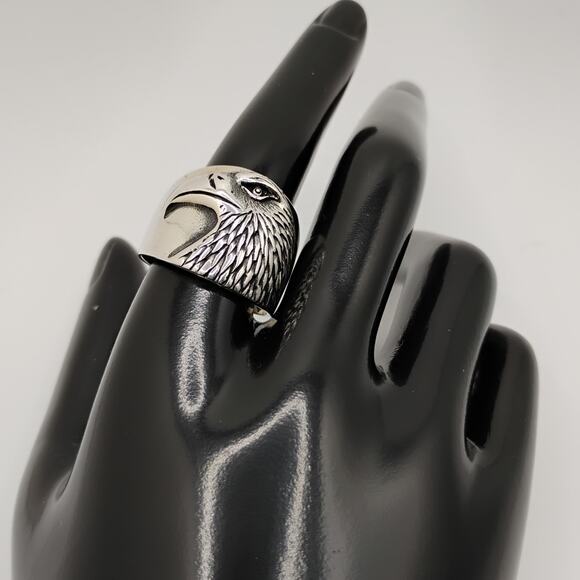 Eagle Head Sterling Silver Wide Band Ring Sz 11 - Picture 6 of 7